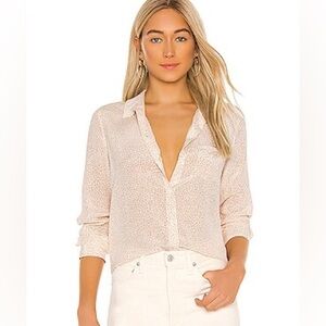 Rails Kate 100% Silk Blouse White Leopard Animal Print Top